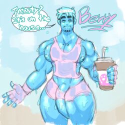 balls bara bara_tits big_balls big_pecs big_penis male male_only muscles muscular oc original_character penis penis_out penis_through_leghole pteroscreams shorts slime_boy solo solo_male speech_bubble tank_top