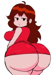 1female 1girls 2020s 2023 2d 2d_artwork alternate_ass_size ass big_breasts black_eyes bottom_heavy brown_hair brunette_hair bubble_ass bubble_butt clothes clothing_too_small color colored dot_eyes dumpy fair-skinned_female fat_ass female friday_night_funkin fully_clothed girlfriend_(friday_night_funkin) huge_ass huge_butt long_hair momiji_(artist) newgrounds pear-shaped_figure pear_shaped plump_ass red_dress round_ass round_butt shortstack simple_background smile solo solo_female solo_focus thick_ass thick_thighs toony twitter_link underass video_game video_game_character white_background