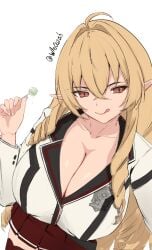 1girls blonde_hair cleavage elinalise_dragonroad female female_only huge_breasts licking_lips lollipop mushoku_tensei solo who0ozah whooozah