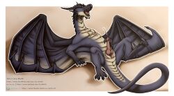 blue_body bodily_fluids cum dragon feral genital_fluids genitals green_eyes icy-marth knot lying male masturbation moan orgasm penis ravey_yurikai_silverclaw_(raverdragon93) scalie solo western_dragon wings