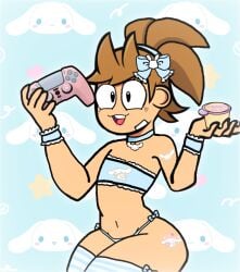 ass bikini bubble_ass bubble_butt cinnamon_(cinnamoroll) cinnamoroll cinnamoroll_(series) cute eddsworld femboy fnf_mods friday_night_funkin kawaii panties pastel ps5_controller pudding sanrio shocks tattoo tord tord_(eddsworld)