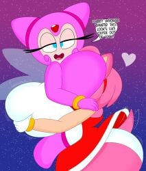 2girls 3barts amy_rose ass breaking_the_fourth_wall breast_smother breasts female female/female female_only grabbing_ass grabbing_from_behind huge_ass huge_breasts looking_at_viewer lumina_flowlight sega sonic_(series) sonic_shuffle sonic_the_hedgehog_(series) talking_to_viewer yuri