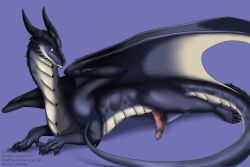 blue_eyes dragon feral genitals green_eyes hi_res knot lying male penis presenting ravey_yurikai_silverclaw_(raverdragon93) scalie solo sugar.rush western_dragon wings