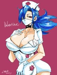 buckle buckle_choker choker gloves huge_breasts nousk nurse nurse_cap nurse_uniform skullgirls valentine_(skullgirls)