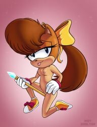 1girls between_legs furry furry_only gradient_background looking_at_viewer masturbation mostly_nude nude nude_female small_breasts solo sonic_(series) sonic_the_hedgehog_(series) sonic_x-treme staff tiara_boobowski tongue_out