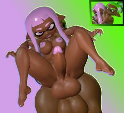 1boy 1futa 3d adynamical areolae ass_grab balls dark-skinned_futanari dark-skinned_male dark_skin feet foot_fetish full_body full_nelson full_nelson_(arms_only) futa_is_smaller futanari green_eyes green_hair hard_pound huge_balls huge_cock hung_bottom inkling inkling_futa inkling_girl lavender_eyes lavender_hair looking_back male male_is_bigger male_on_futa moaning naked nipples nude oc original_character penetration penis pink_nipples rabenda_(oc) rabenda_(solgain) rai_sol(solgain) shiny_skin shocked shocked_expression smooth_balls smooth_penis splatoon tentacle_hair