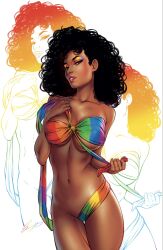 1girls 2023 dark-skinned_female elias_chatzoudis female_focus female_only hi_res huge_breasts looking_at_viewer original original_character pride_color_clothing pride_colors seductive_look voluptuous voluptuous_female