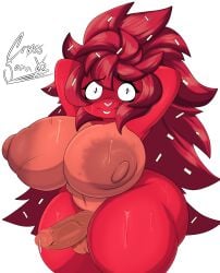 2022 absurd_res anthro areola areolae big_breasts black_eyes bodily_fluids bottomless bottomless_anthro breasts clothing cross_samax dickgirl digital_media_(artwork) edit edited eye_shadow flaky_(htf) front_view full_length_portrait fur furry futa_only futanari half-closed_eyes hand_behind_head hands_behind_head happy_tree_friends hi_res huge_areolae huge_breasts huge_hips huge_thighs looking_at_viewer mammal mondo_media narrowed_eyes navel nervous nipples nude porcupine portrait precum quills red_areola red_body red_fur red_nipples rodent shaded shortstack simple_background solo standing sweat thick_thighs third-party_edit wet_skin white_background wide_hips