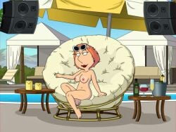 accurate_art_style blackzacek family_guy glasses_on_head lois_griffin milf nude_female public_nudity red_hair sitting_on_chair tagme