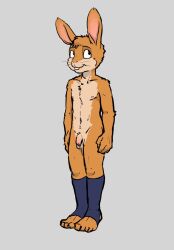 2021 4_toes anthro balls buckteeth colored feet fist fur genitals lagomorph leporid looking_at_viewer male male_only mammal mostly_nude navel nekotanyanneko nipples open-toe_socks orange_body orange_fur penis rabbit solo teeth toes whiskers