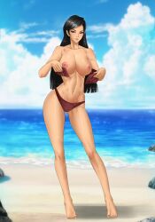 1girls amenoosa areolae asian asian_female beach bikini bikini_bottom black_eyes black_hair breasts breasts_out brown_eyes confident dark_eyes dark_hair female heather_(tdi) hourglass_figure large_breasts legs light-skinned_female light_skin long_hair long_legs looking_at_viewer nipples outside painted_nails pinup presenting presenting_breasts seaside solo straight_hair swimsuit tagme teasing thighs topless total_drama_island undressing voluptuous water wet wide_hips