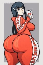 1girls big_ass biggy_deez bleached bleached_clothing blue_eyes fingerless_gloves fully_clothed hoodie huge_ass kill_la_kill kiryuuin_satsuki long_hair looking_at_viewer looking_back plain_background red_hoodie red_sweatpants selfie smartphone solo sweat_pants tagme