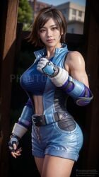 ai_generated asuka_kazama elbow_gloves female fingerless_gloves gloves jumpsuit kazama_asuka phantom_draft short_hair tekken tekken_6 tekken_7 zipper zipper_jumpsuit