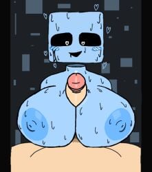 anon bad_anatomy beat_banger blue_skin blue_skinned_female breasts drooling heart-shaped_pupils huge_breasts just_shapes_and_beats large_breasts naked paizuri penis precum sad_cube sadcube sadcube_(jsab) sexy_bun255 sweat sweating sweating_profusely tits_out toriel_beat_banger white_pupils