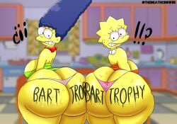 2girls ass_cleavage ass_to_ass backboob big_ass big_breasts boob_window butt_crack clothed female female_only hyper_ass incest lisa_simpson marge_simpson mother_and_daughter multiple_girls no_bra text_on_ass the_simpsons thedeathcrow05