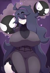 big_breasts clothed female ghost hex_maniac nintendo nipples_visible_through_clothing pokémon_(species) pokemon thegentlebro