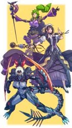 3girls cirenk dinomorphia_kentregina dinosaur_girl doll_girl doll_joints duel_monster el_shaddoll_winda maid_uniform multiple_girls underworld_goddess_of_the_closed_world yu-gi-oh!