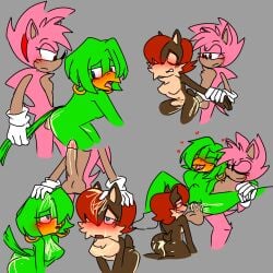 amy_rose brown_fur classic_amy_rose dominant_female female_only female_with_futa fleetway_comics futanari green_fur pink_fur sally_acorn sonic_(series) sonic_the_hedgehog_(series) tekno_the_canary threesome