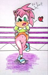 amy_rose classic_amy_rose female female_only flashing flashing_pussy hedgehog hedgehog_humanoid pussy reddragonkan skirt skirt_lift solo solo_female sonic_(series) sonic_the_fighters sonic_the_hedgehog_(series)