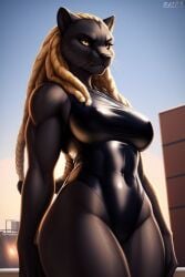 ai_generated anthro black_fur black_leotard black_panther blonde_hair dreadlocks feline female female_only frosting.ai furry_only panther