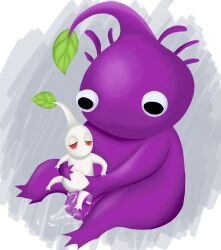 anthro cumflation pikmin purple_pikmin size_comparison size_difference stomach_bulge white_pikmin