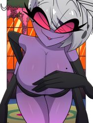 1girls anthro arthropod breasts clothed clothing demon female female_valentino_(hazbin_hotel) genderswap genderswap_(mtf) hair hazbin_hotel hi_res insects lepidopteran mature_female moth mtf_crossgender multi_arm multi_limb open_mouth open_smile partially_clothed purple_body red_eyes rule_63 smile solo thick_thighs usagi_star valentino_(hazbin_hotel) white_hair