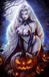 1girls chaos_comics coffin_comics death_(personification) female_focus female_only grim_reaper hi_res lady_death latex latex_gloves latex_thighhighs long_hair queen_of_the_dead seductive seductive_look sun_khamunaki white_body white_hair