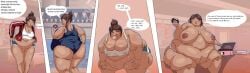 1girls asahina_aoi bbw belly chubby comic danganronpa danganronpa:_trigger_happy_havoc dark-skinned_female donut donuts fat goodwaifu87616 morbidly_obese morbidly_obese_female nudity out_of_breath sequence speech_bubble ssbbw straight_hair swimsuit weight_gain