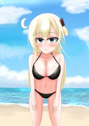 1girls beach bikini blonde_hair duel_monster sky_striker_ace_raye yu-gi-oh!