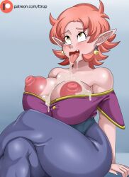 1girls areolae bodily_fluids breasts breasts_out chronoa crossed_legs cum cum_drip cum_in_mouth cum_on_breasts cum_on_face cute_fang dragon_ball dragon_ball_xenoverse dragon_ball_z earrings female female_only huge_nipples large_areolae large_breasts nipples pink_body pink_hair pink_nipples pink_skin pointy_ears puffy_nipples short_hair shortstack solo solo_female solo_focus thick_thighs thighs ttrop yellow_eyes