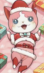 ai_generated chibi christmas cute feline feline female on_back pussy sailornyan solo yo-kai_watch