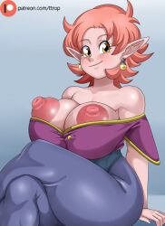 1girls areolae big_breasts breasts breasts_out chronoa dragon_ball dragon_ball_xenoverse dragon_ball_z earrings eyebrows female female_only large_breasts nipples pink_body pink_hair pink_nipples pink_skin pointy_ears shortstack solo solo_female solo_focus thick_thighs thighs ttrop yellow_eyes