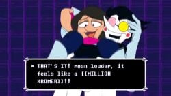 1boy 1boy1girl 1girls 2d animated blue_screen_of_death cum cum_in_pussy cum_inside darkner deltarune dialogue duo female hetero kris_(deltarune)_(cosplay) legs_held_open lizielewddle lizielewddle_(character) longer_than_one_minute male male/female male_penetrating_female meatymcbeaty moaning mp4 penis peonypetals reverse_stand_and_carry_position reverse_suspended_congress sound spamton_g_spamton spamton_neo spread_legs straight tagme torn_pants undertale_(series) vaginal_penetration video voice_acted white_penis white_skin