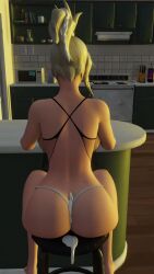 1girls 3d brunobwh casual casual_bukkake cum cum_on_hair female g-string huge_ass mercy oblivious overwatch overwatch_2 unaware