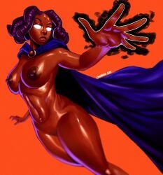 1girls 2023 african_female alternate_skin_color areolae artist_name ass belly_button big_ass big_breasts big_lips blackwashed breasts busty cape casual cloak clothing curvaceous curvy dark-skinned_female dark_nipples dark_skin dc dc_comics dreadlocks female forehead_jewel front_view glowing_eyes hair hi_res human large_areolae large_ass large_breasts legs_together linea_alba magic magical_girl medium_hair navel nipples nude nude_female orange_background orangeluxx outerwear outstretched_arms pose posing pubic_hair purple_hair race_swap raven_(dc) simple_background solid_eyes solo stomach teen_titans thick_lips thick_thighs thighs voluptuous white_eyes wide_hips