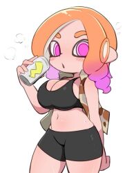 1girls big_breasts blush drinking looking_at_viewer makino_nono navel octoling octoling_girl oni_wasabi_(makino_nono) original_character soda_can splatoon splatoon_(series) sports_bra steam sweat tagme