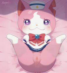 ai_generated chibi female furry pink_fur presenting pussy sailor_uniform sailornyan yo-kai_watch