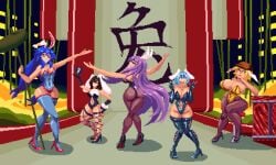 5girls bunny_ears bunny_girl bunny_tail bunnysuit high_heels huge_ass huge_breasts leotard multiple_girls nnerdragon pixel_art reisen reisen_udongein_inaba ringo_(touhou) seiran_(touhou) tewi_inaba thick_thighs touhou wide_hips