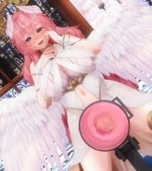 3d angel angel_wings animated artificial_vagina blush censored futa_only futanari long_hair marumega mosaic_censoring mp4 no_sound penetrable_sex_toy pink_hair sex_toy smile video