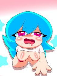 adult ags2231 blue_hair blush breasts chibi cum cum_inside cyan_hair friday_night_funkin from_behind light_skin original_sky_(friday_night_funkin) penetration pink_eyes sex simple_background sky_(friday_night_funkin)