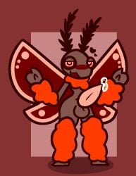 <3 <3_eyes 1boy antennae antennae_(anatomy) balls bedroom_eyes blush blushing blushing_at_viewer bodily_fluids bodily_fluids_drip erection eyes_half_open gray_skin hairy_forearms hairy_legs hairy_neck heart-shaped_pupils heart_eyes hearts hearts_around_head hiding_penis insect looking_at_viewer male_only mallow_on_a_stick mouth_open nude oc orange_fur original_character precum precum_drip red_eyes solo solo_male tagme wings