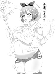 1girls atelier_(series) atelier_ryza big_belly blush breasts greyscale large_breasts monochrome open_mouth palitexx pregnancy pregnant pregnant_belly pregnant_female reisalin_stout solo stomach sweat sweatdrop tagme thick_thighs thighs