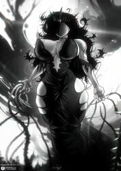 1girls anafabula black_and_white black_crown black_dress bluewolfartista clothed crown dress female female_focus female_only no_face partially_visible_nipples scp scp-2747 scp_foundation solo spirals tagme thorns