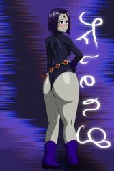 1girls ass dc dc_comics fat_ass female female_only jfleng leotard purple_hair rachel_roth raven_(dc) solo teen_titans thick_ass thick_thighs