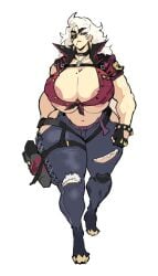 1girls 2d areola_slip big_breasts black_gloves breasts cleavage donaught eye_patch female gloves huge_breasts light-skinned_female light_skin miffu milf pale-skinned_female pale_skin pants tagme tearing_clothes thick_thighs thighs torn_clothes underboob walking wide_hips