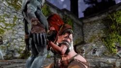 3d animated blowjob breasts chained cum_in_mouth female interspecies kissing monster penis ragneg ragnegg red_hair riekling skyrim swallowing_cum tagme the_elder_scrolls video