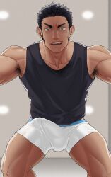 1boy 2022 armpit_hair bara barazoku bulge clothing erection_under_clothes gay hi_res highres looking_at_viewer male male_focus male_only manly muscular_male osmond penis_outline solo solo_male underwear yaoi