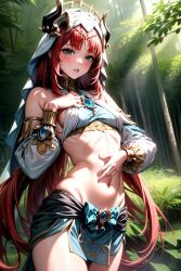 ai_generated blue_eyes genshin_impact navel nilou_(genshin_impact) red_hair revealing_clothes yukino_ai