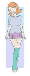 1girls accurate_art_style alternate_version_available clothed_female collared_shirt female female_only flats hair_band jessica_(rick_and_morty) pleated_skirt rick_and_morty skirt socks solo stockings tagme teal_socks thigh_socks thighhighs undrsydr