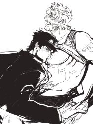 2boys gay grandfather_and_grandson incest jojo's_bizarre_adventure joseph_joestar jotaro_kujo kissing kissing_nipples male male/male male_nipples male_only monochrome old_joseph older_male stardust_crusaders yaoi younger_male